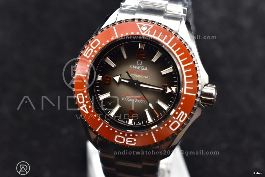 A2824 Ceramic Deep Edition 1:1 Bezel TF Orange Dial Best SS 6000M Seamaster on Gray Bracelet SS Ultra 1224